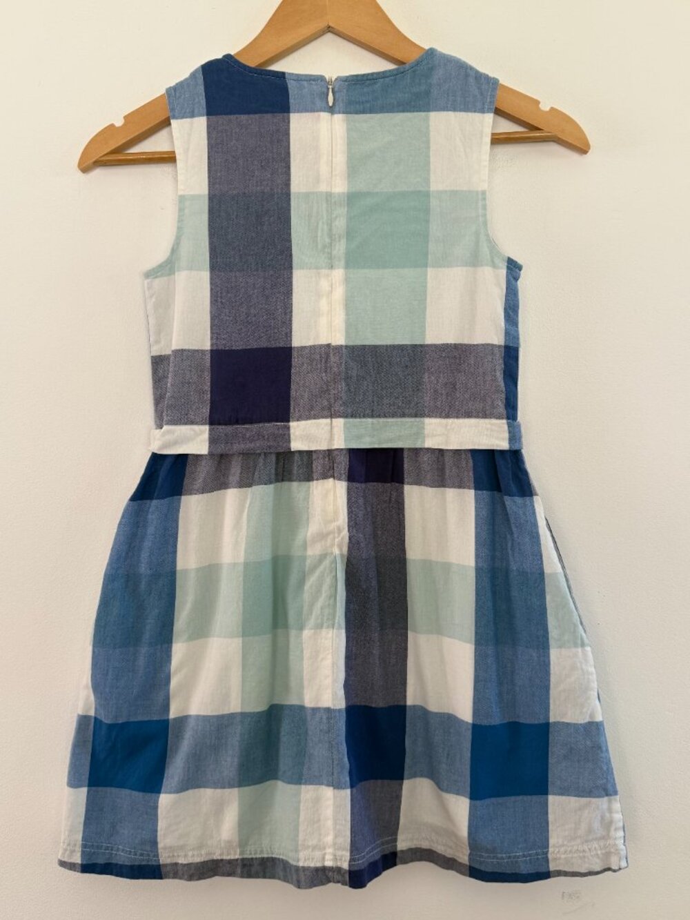 Boden Johnnie b Blue Plaid Check Cotton Dress Girls 7-8 Preppy Classic Coastal - Picture 7 of 11